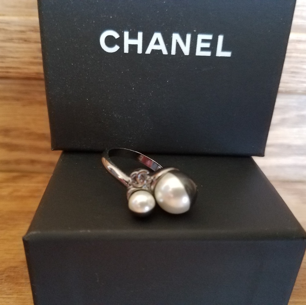 An authentic CHANEL Faux Pearl Ring